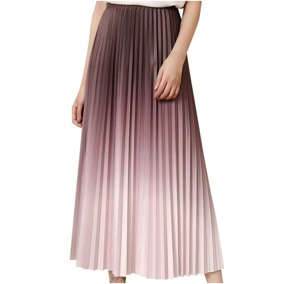 Women Gradient Skirts Pleated Swing Maxi Skirts Trendy High Waisted Long Dress 2025 Casual