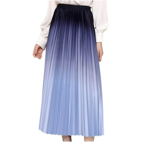 Women Gradient Skirts Pleated Swing Maxi Skirts Trendy High Waisted Long Dress 2025 Casual