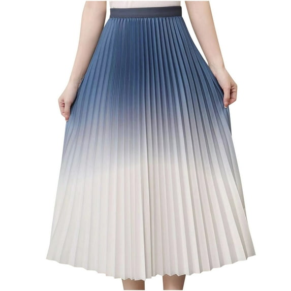 Women Gradient Skirts Pleated Swing Maxi Skirts Trendy High Waisted Long Dress 2025 Casual