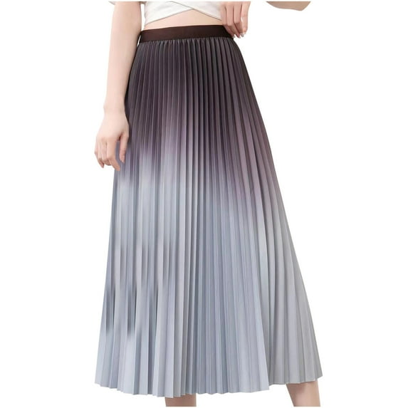 Women Gradient Skirts Pleated Swing Maxi Skirts Trendy High Waisted Long Dress 2025 Casual