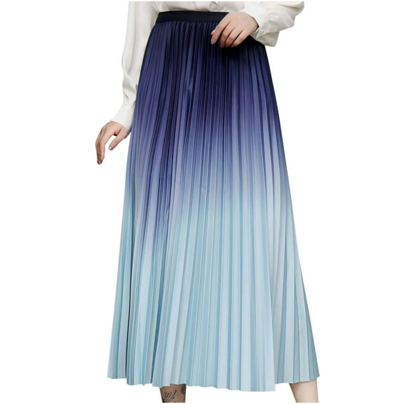 Women Gradient Skirts Pleated Swing Maxi Skirts Trendy High Waisted Long Dress 2025 Casual