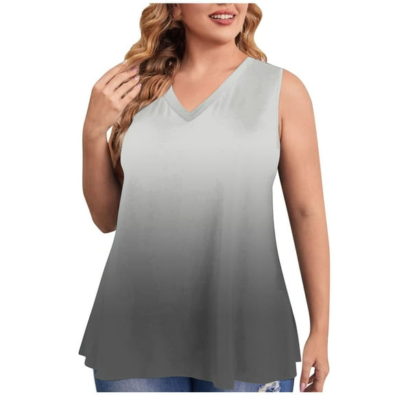 Women Gradient Tank Top Fashion Sleeveless Blouses Loose Tunic Tshirts Casual Vneck Basic Outfits