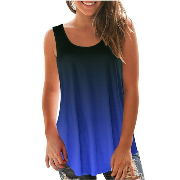 Women Gradient Tank Tops Sleeveless Pullover Top Loose Flowy Blouses Summer Streewear Top Camisole