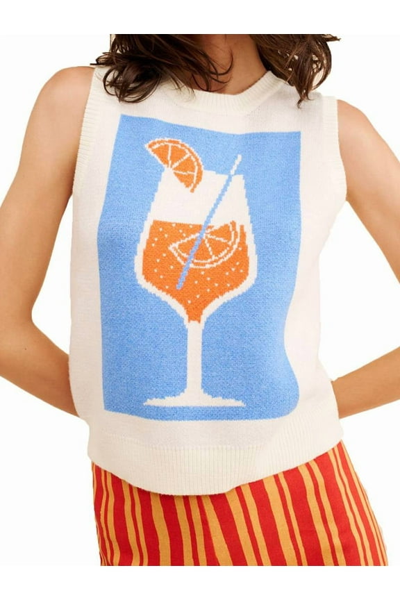 Women Graphic Sweater Vest Y2k Sleeveless Lobster Pullover Top Crew Neck Fall Knit Tank Top A L