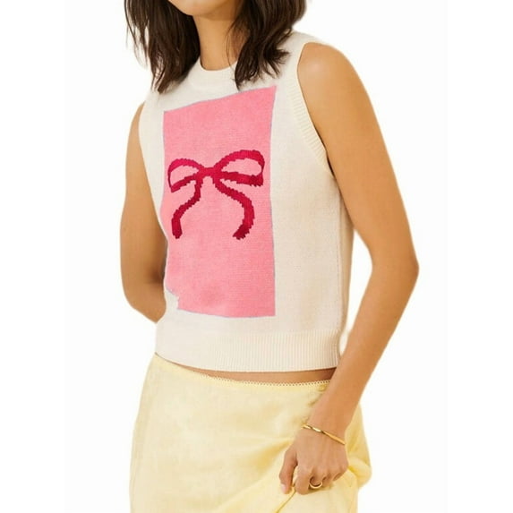 Women Graphic Sweater Vest Y2k Sleeveless Lobster Pullover Top Crew Neck Fall Knit Tank Top C S