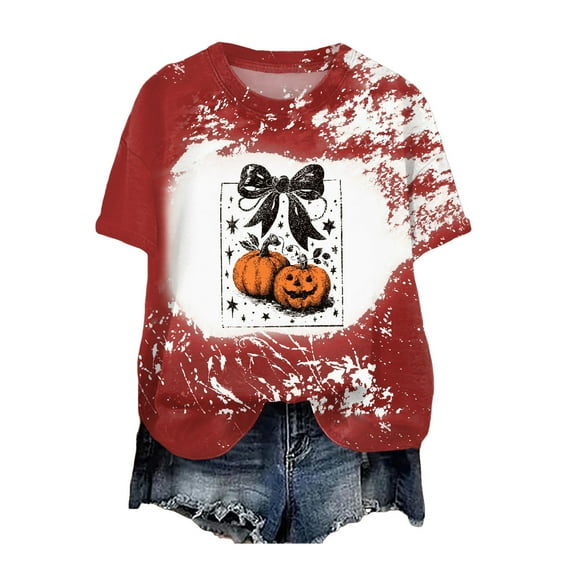 Women Graphic Tees Cartoon Printed Round Neck Short Sleeve T Shirt Halloween T Shirt Tops