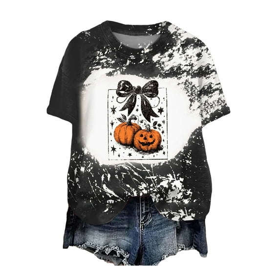 Women Graphic Tees Cartoon Printed Round Neck Short Sleeve T Shirt Halloween T Shirt Tops
