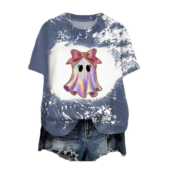 Women Graphic Tees Cartoon Printed Round Neck Short Sleeve T Shirt Halloween T Shirt Tops
