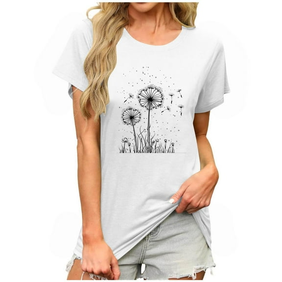 Women Graphic Tees on Sale Women's Vintage Floral T Shirt Boho Flower Graphic Tees Summer Loose Short Sleeve Casual Tops New B-White XL