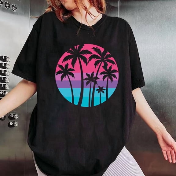 Women Graphic with Sun Tee T-Shirt Trendy Top Sun Flowers Retro Style Casual Short Sleeve Crew Neck White S-5XL