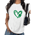 thumbnail image 1 of Women Green Heart Clover St Patricks Day Cotton Graphic Tee Round-neck Printed Cotton T Shirt Black S-5XL, 1 of 4