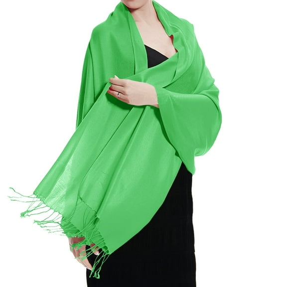 TZ Promise Women Kelly Green Pashmina Shawl and Wrap Soft Solid Color Scarf with Fringes