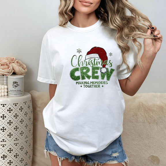 Women Green round-neck short-sleeved Family Christmas Making Memories Graphic Tee T Shirt Top for Holidays White S-5XL