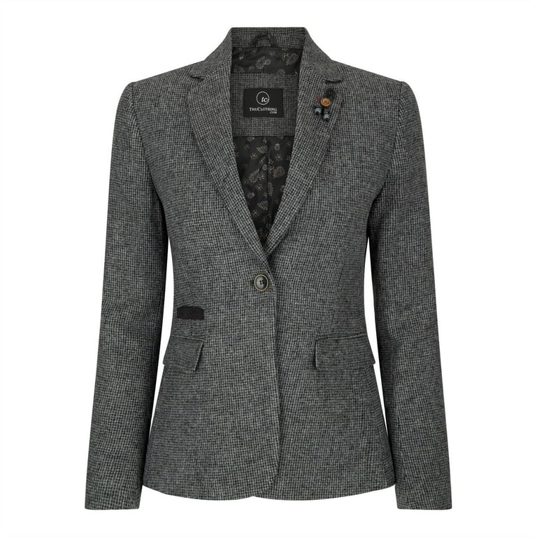 Ladies grey wool blazer sales