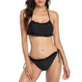 thumbnail image 1 of Women Grils Two Piece Swimsuits Halter Padded Bikini Top Tie Side Bottom Triangle Bathing Suit Sexy Ruffled Swimwear, 1 of 1