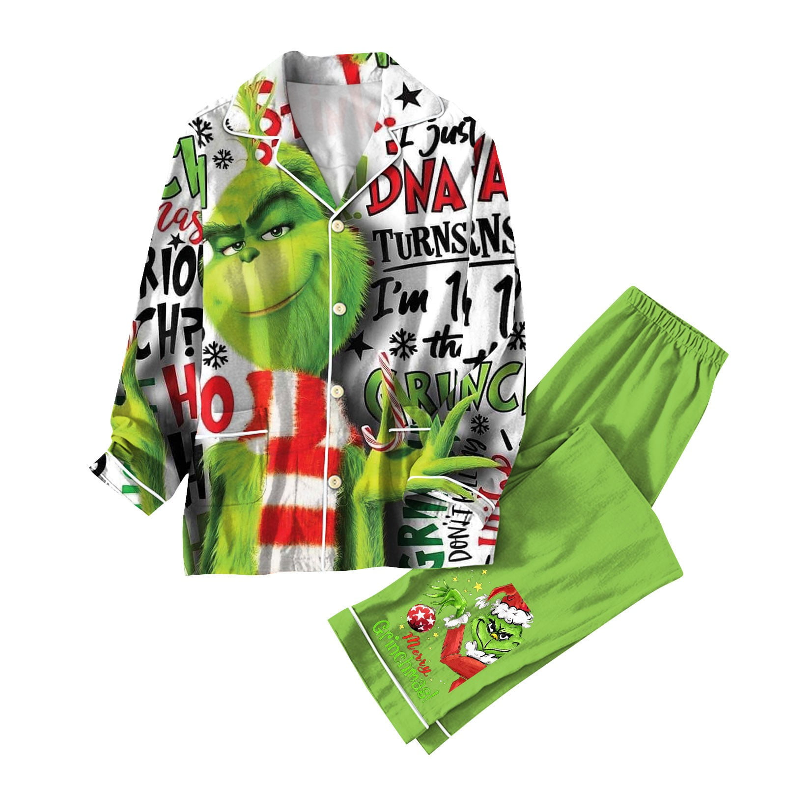 Women Grinch Christmas Pajamas Set Silk Pajamas Christmas Costume Womens Long Sleeve Sleepwear