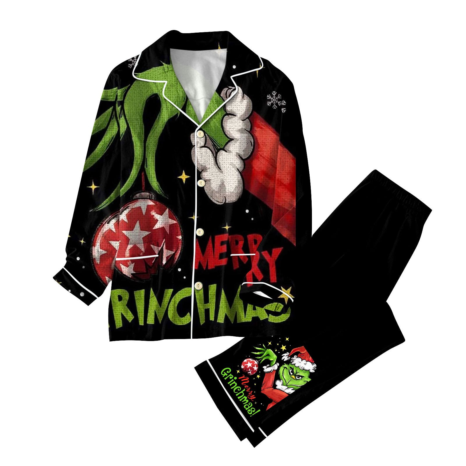 Women Grinch Christmas Pajamas Set Silk Pajamas Christmas Costume Womens Long Sleeve Sleepwear