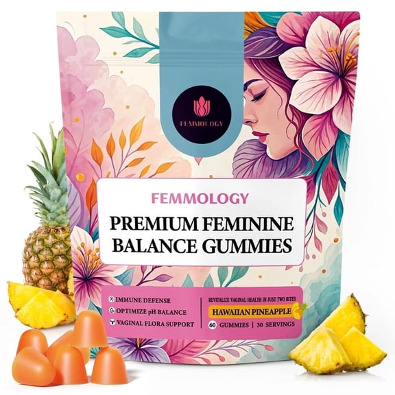 Chipchipa Pineapple Feminine Balance Gummies for Women 60 Count, Probiotic Supplements to Support pH Balance, Digestive Wellness, and Overall Well-being