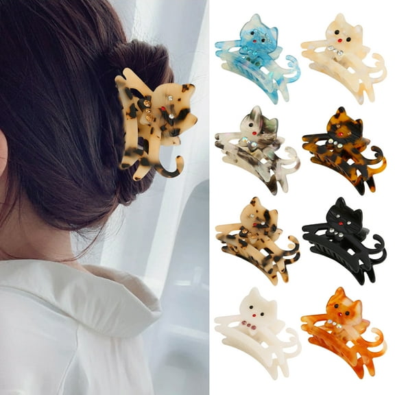 Women Hair Claw Cat Shape Shiny Rhinestones Inlaid Hair Clip Anti-slip Teeth Back Head Shark Hair Clamp