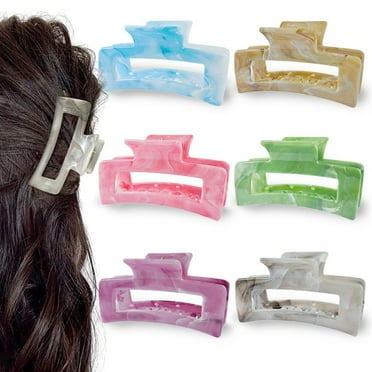 Women Hair Claw Hollow Geometric Rectangle Colorful Cloud Pattern Hair Clip Strong Grip Back Head Shark Clip