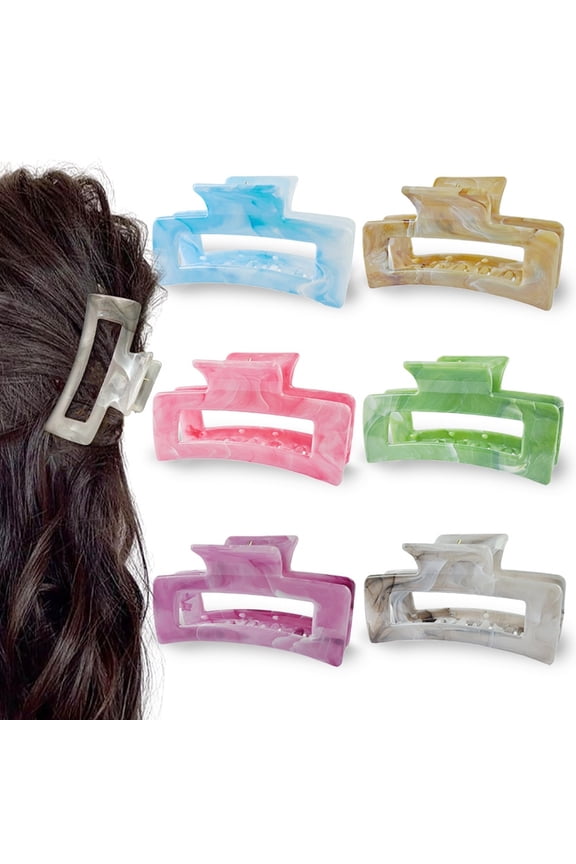 Women Hair Claw Hollow Geometric Rectangle Colorful Cloud Pattern Hair Clip Strong Grip Back Head Shark Clip