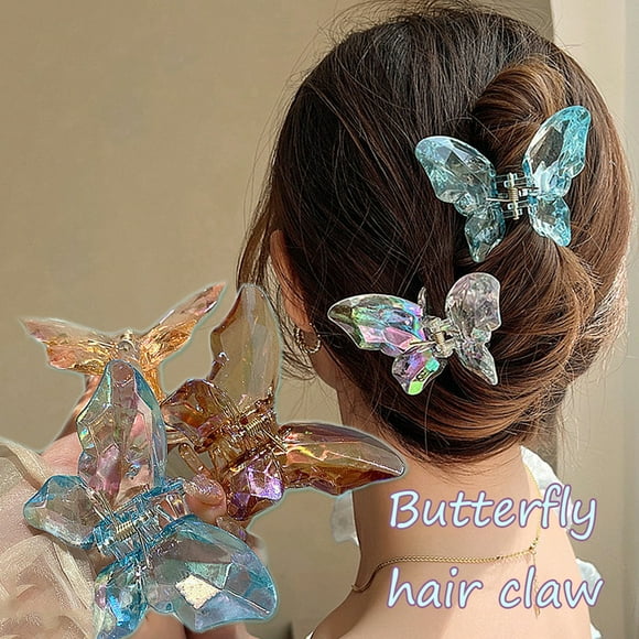 Women Hair Clip Butterflies Transparent Strong Claw Faux Crystal Headdress Women Hair Catch Clamp Hair Accessories