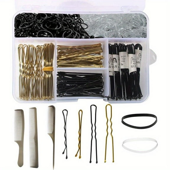 Women Hair Pins Set Bobby U Shaped Pins Clips and Hair Rubber Bands with Storage Box