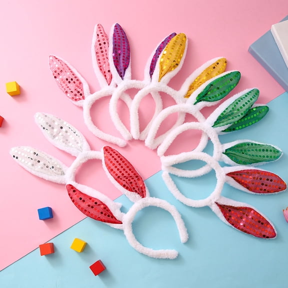 Women Hairband Bunny Ear Shape Soft Plush Sequin 3 Gears LED Light Elastic Anti-slip Easter Day New Year Party Cosplay Children Headband Hair Accessory