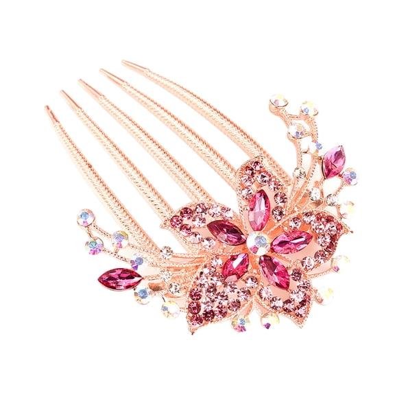 Women Hairpin, Fashion Alloy Casual Flower Leaf Shiny Rhinestone Inlaid Shape Hair Barrette Hair Comb Accessory for Banquet Wedding Party and Daily Wear