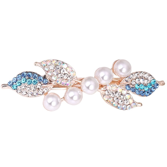 Women Hairpin, Fashion Elegant Shiny Rhinestone Faux Pearl Leaf Shape Alloy Ponytail Holder Barrettes Hair Clip Hair Accessories