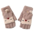 thumbnail image 1 of Women Half Finger Knit Mittens Convertible Flip Flap Button Fingerless Gloves Thermal Insulation Warm Winter Cold Weather Texting Typing Office Driving Activities Thickened Gloves Brown One Size, 1 of 3