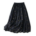 thumbnail image 1 of Women Half Length Pleated Skirt Cotton Linen Retro Elastic Waist, 1 of 5