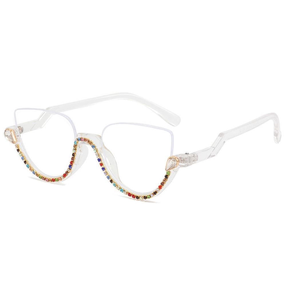 Women Half Moon Blue Light Blocking Reading Glasses 1.75 Ladies Semi-Rimless Colorful Diamond Readers +1.75 Strength