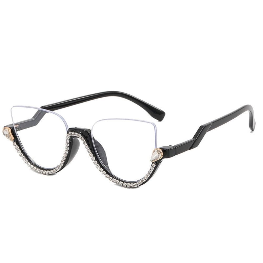 Women Half Moon Blue Light Blocking Reading Glasses 2.75 Ladies Semi-Rimless Black Diamond Readers +2.75 Strength