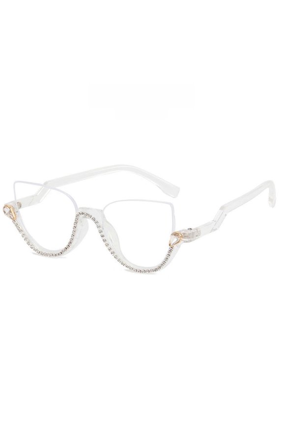 Women Half Moon Blue Light Blocking Reading Glasses 4.25 Ladies Semi-Rimless Transparent Diamond Readers +4.25 Strength