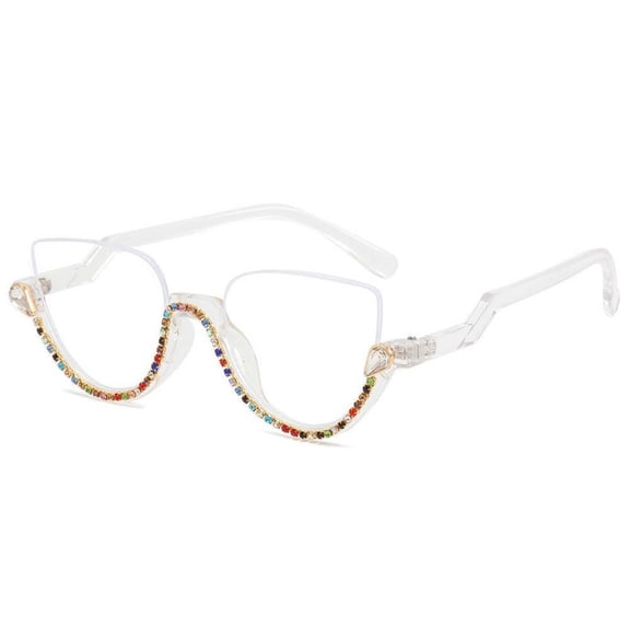Women Half Moon Blue Light Blocking Reading Glasses Ladies Semi-Rimless Colorful Diamond Readers