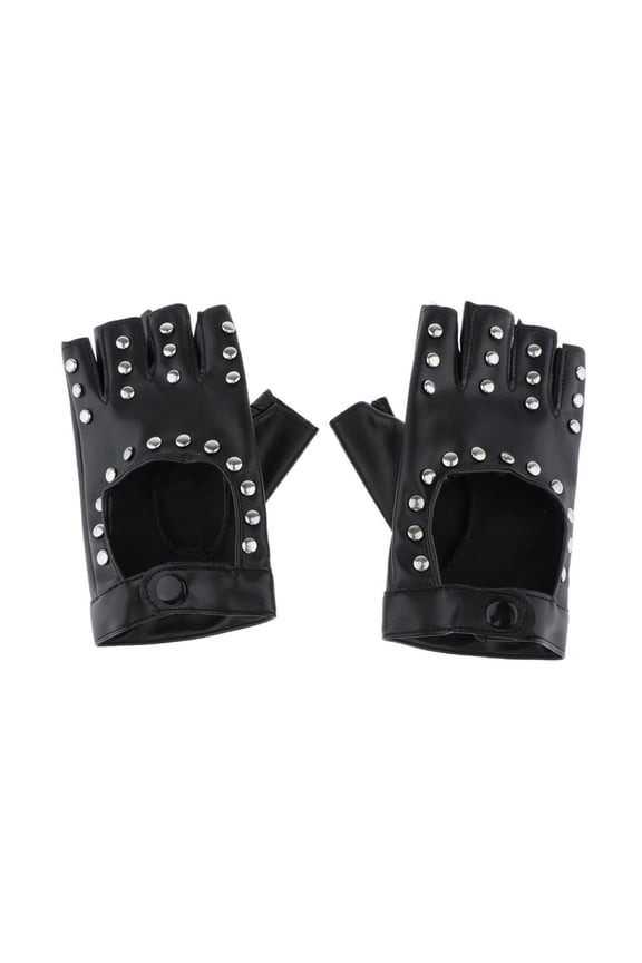 Women Half Palm Golves Dance Gloves Polyurethane Synthetic Leather Cosplay Fingerless