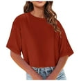 thumbnail image 1 of Women Half Sleeve Cropped T-Shirts Drop Shoulder Round Neck Crop Tops Casual Summer Solid Color Basic Tees, 1 of 7