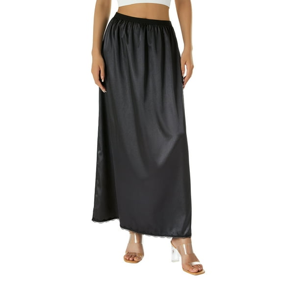 Women Half Slip Underskirt, Solid Color Elastic Waist Inner Lining for Midi Skirt, Long Underskirt Plus Size