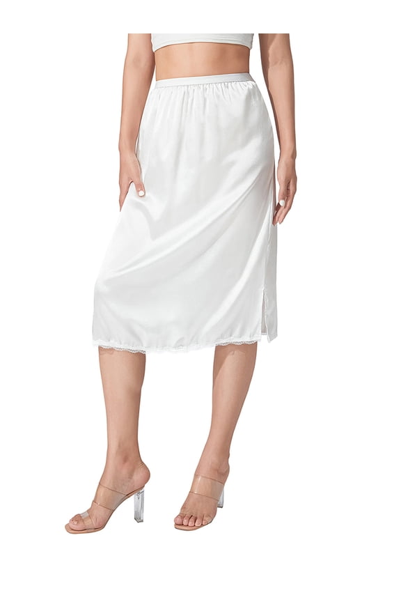 Women Half Slip for Under Dresses Elastic Waist Lace Trim Satin Half Slips Underskirt for Under Dresses Slip