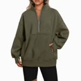 thumbnail image 1 of Women Half Zip Long Sleeve Pullover Sweatshirts Solid Relaxed Fit Winter Fleece Hoodies, 1 of 4