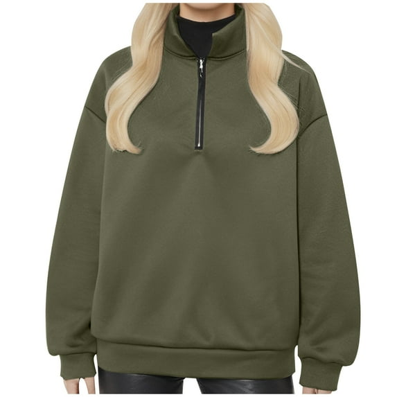 Women Half Zip Oversized Sweatshirt Long Sleeve Solid Color Drop Shoulder Pullover Casual Workout Top Comfortable Soft Warm