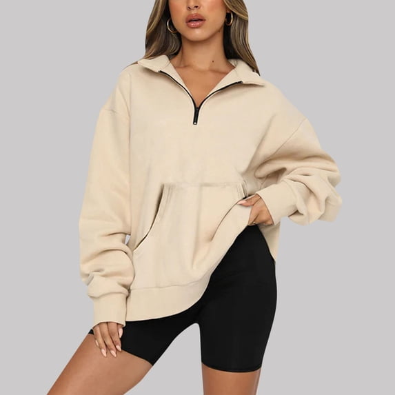 Women Half Zip Oversized Sweatshirt Quater Lapel Pullover Shirts Long Sleeve Fashion Tops Teen Girls Outfits Clothes 2024 Clearance Sale