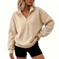 thumbnail image 1 of Women Half Zip Pullover Sweatshirt Sevevn Quarter Zip Stand Collar Relaxed Fit Fleece Fabric Drop Shoulder Long Sleeve Ribbed Cuffs For Casual Daily Wear, 1 of 7