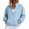 thumbnail image 1 of Women Half Zip Pullover Sweatshirt Sevevn Quarter Zip Stand Collar Relaxed Fit Fleece Fabric Kangaroo Pocket Drawstring Hem Long Sleeve For Casual Wear, 1 of 6