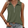 thumbnail image 1 of Women Half Zip Ribbed Sleeveless Tank Tops Dressy Casual Sporty Daily Vests Blouse Green S, 1 of 6