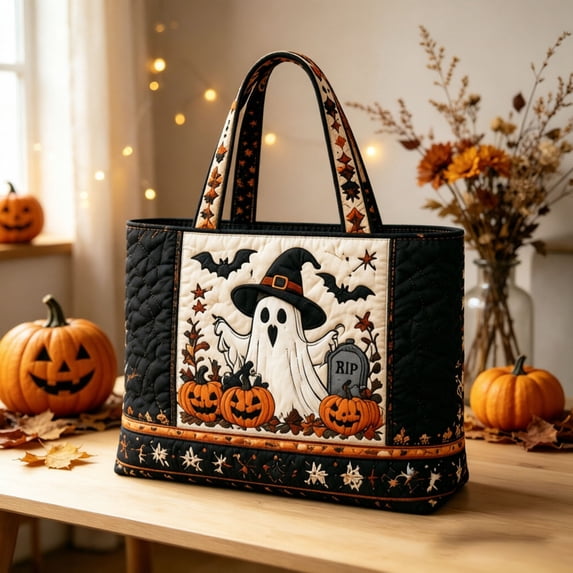 Women Halloween 3D Pattern Quilted Tote Handbag, 4x14x15 Inch Roomy Durable Shoulder Bag for Shopping, Outdoor, Cruise, Travel, Vacation, Fitness, Daily Use & Halloween Trick-or-Treat (B)