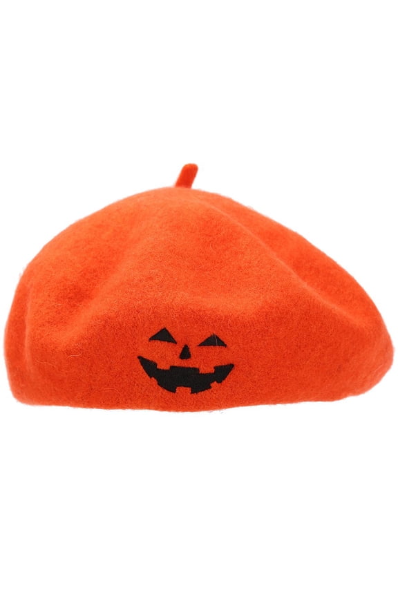 Women Halloween Beret French Pumpkin Beanie Cap, Embroidered Pumpkin Hat, Personality Woolen Beret for Party,Daily