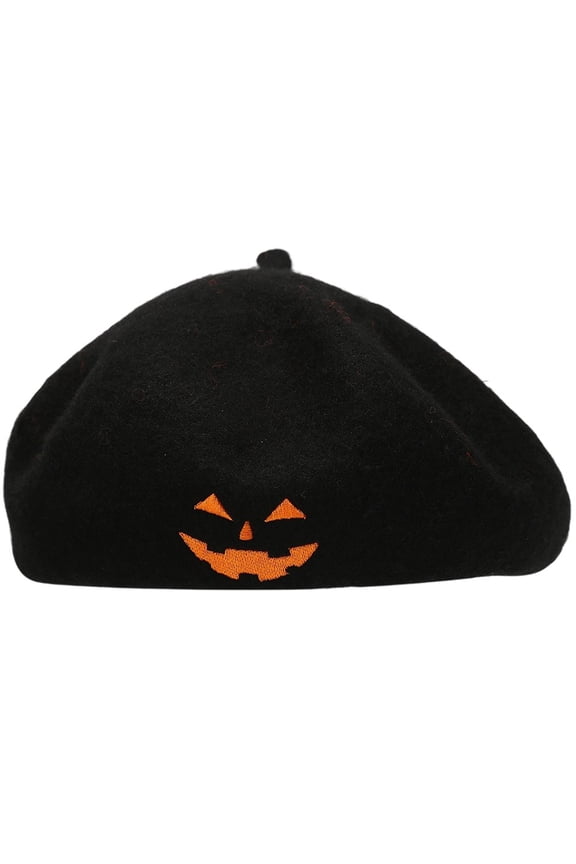 Women Halloween Beret French Pumpkin Beanie Cap, Embroidered Pumpkin Hat, Personality Woolen Beret for Party,Daily