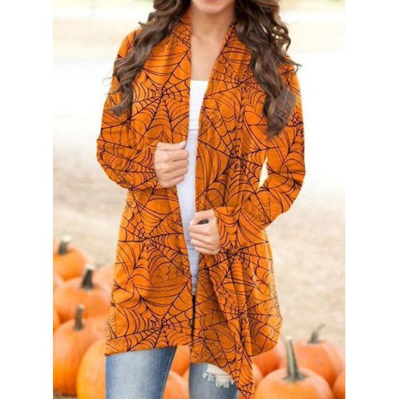 Women Halloween Cardigan Fashionable Pumpkin Animal Cat Printing Jacket Long Sleeve Coat Female Autumn Winter Clothes